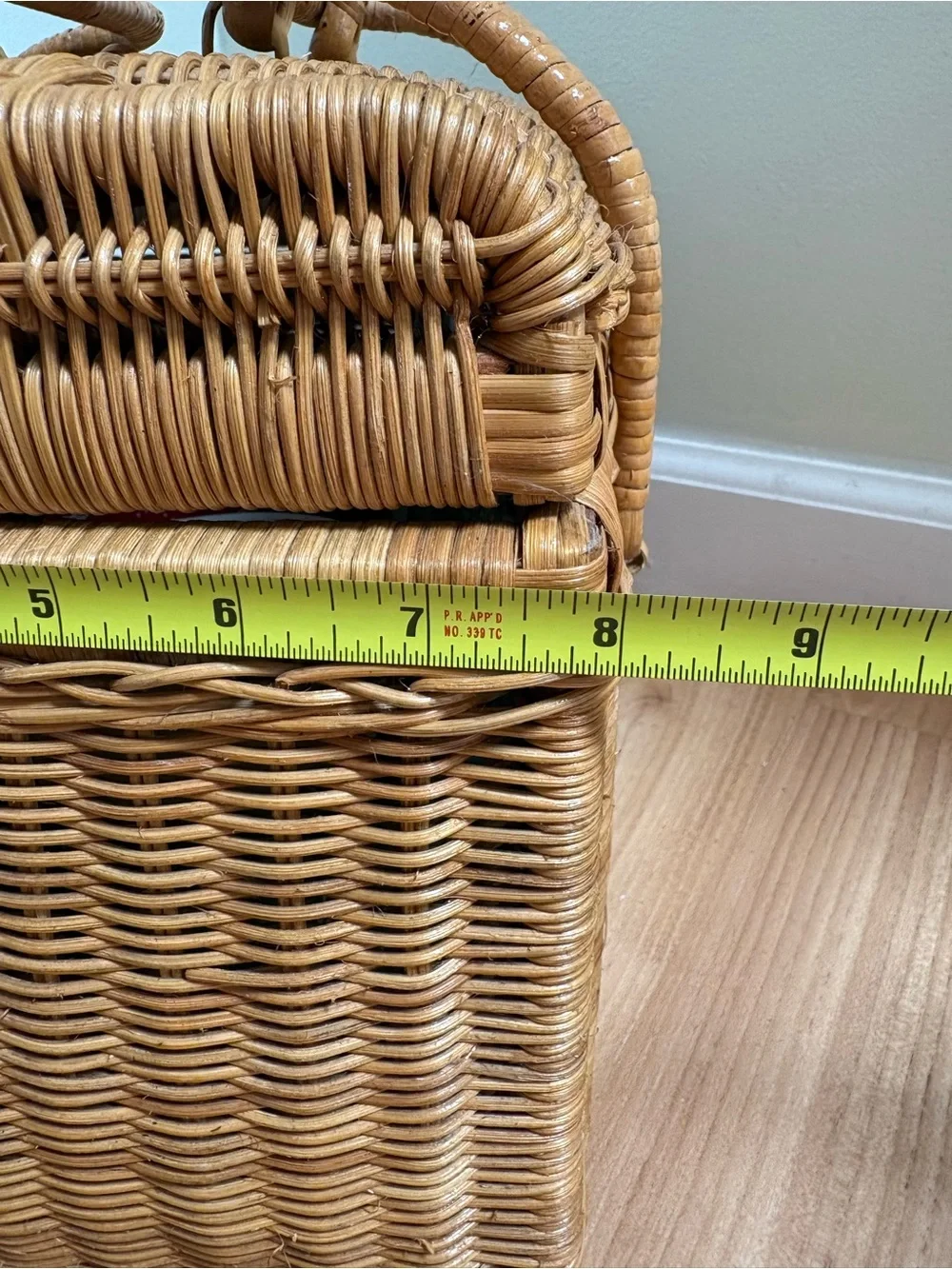 Woven Rattan Picnic Basket with Light Blue Tableware for 2